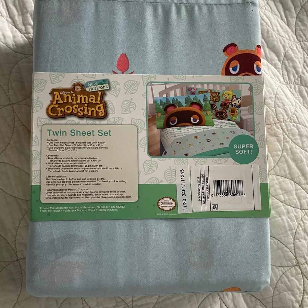 Animal Crossing Twin Sheet Set - Light Blue